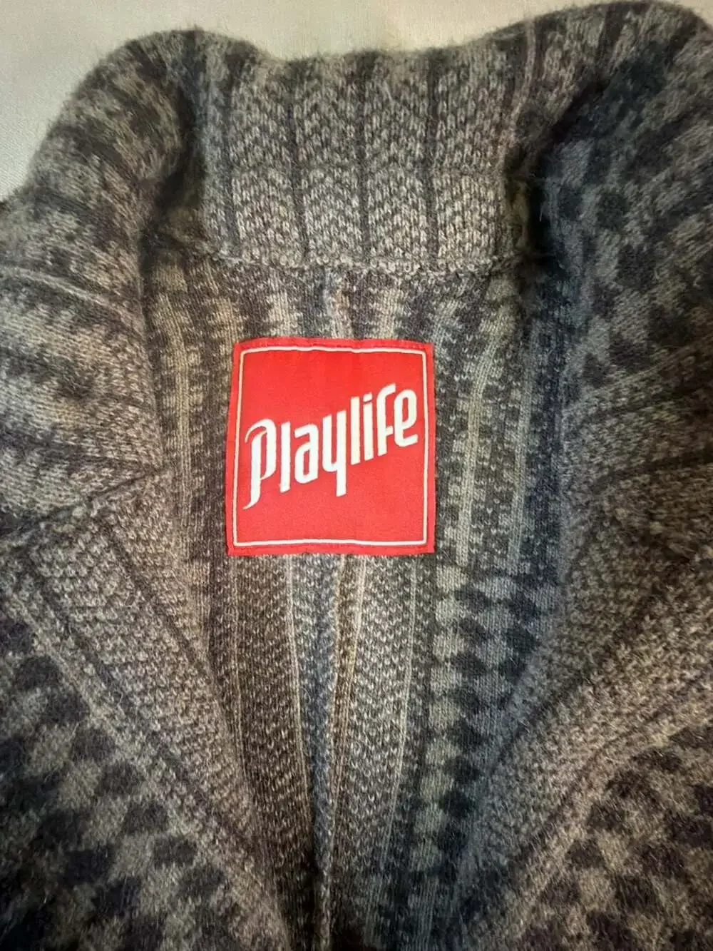 Playlife Shawl Collar Knit Blazer Size M Gray Pattern Wool Blend